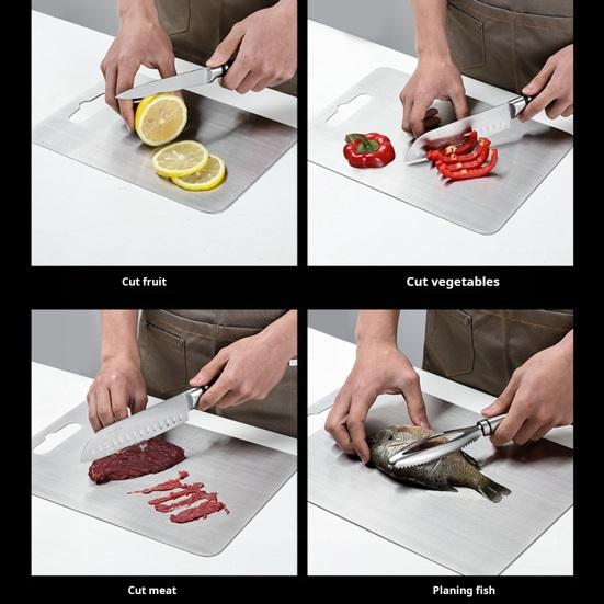 Разделочная доска из нержавеющей стали, двухсторонняя разделочная доска для кухни, удобная ручка, большая универсальная разделочная доска для мяса, овощей, фруктов