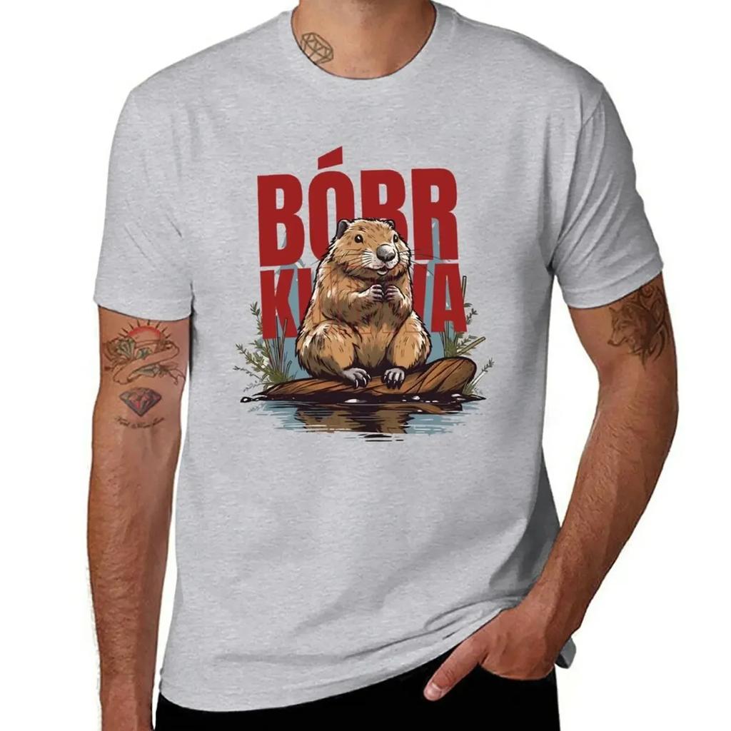 Beaver, Boberek Graphic Print Men T-Shirt Oversize T Shirts Anime Clothes Tees Summer Casual Men Workout Shirt