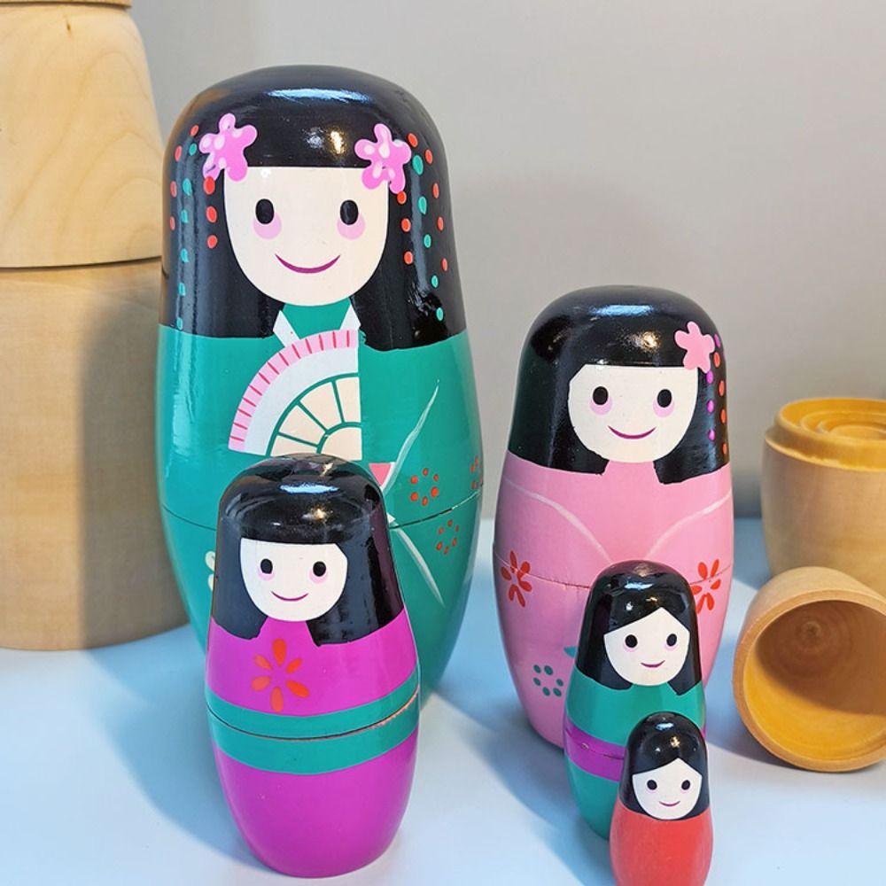 5 шт./компл. цветной рисунок для девочек, русская кукла, японская девушка, деревянные штабелируемые куклы, Рождество