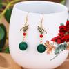 Ancient Gold Craft Chinese Style Retro Enamel Eardrop Inlaid Natural Hotan Jade Earrings for Women Classic Design Jewelry