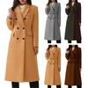 Двубортное тренч-пальто для женщин зимнее с лацканами с разрезом длинное из смесовой шерсти пальто-бушлат офисное рабочее пальто
