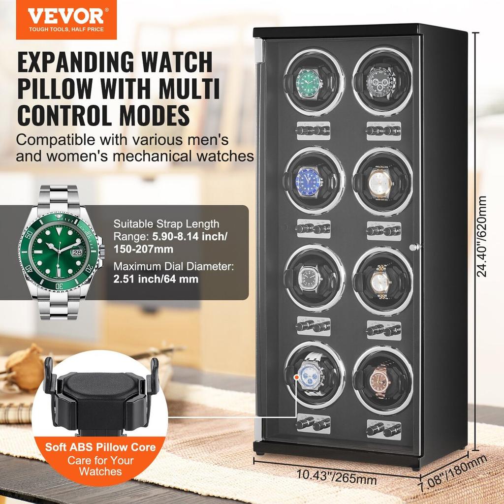 Watch Winder for 8 Automatic Watches with 8 Quiet Japanese Mabuchi Motors