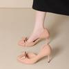 Nude Bow High Heels Women's New Temperament Advanced Not Tired Feet Women's Shoes Beautiful Legs Long Sandals Women