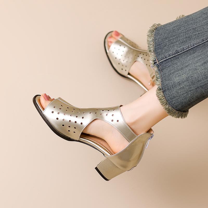 Женские босоножки на высоком каблуке, летние, удобные, универсальные, на толстом каблуке, большого размера, римские босоножки с рыбьим ртом