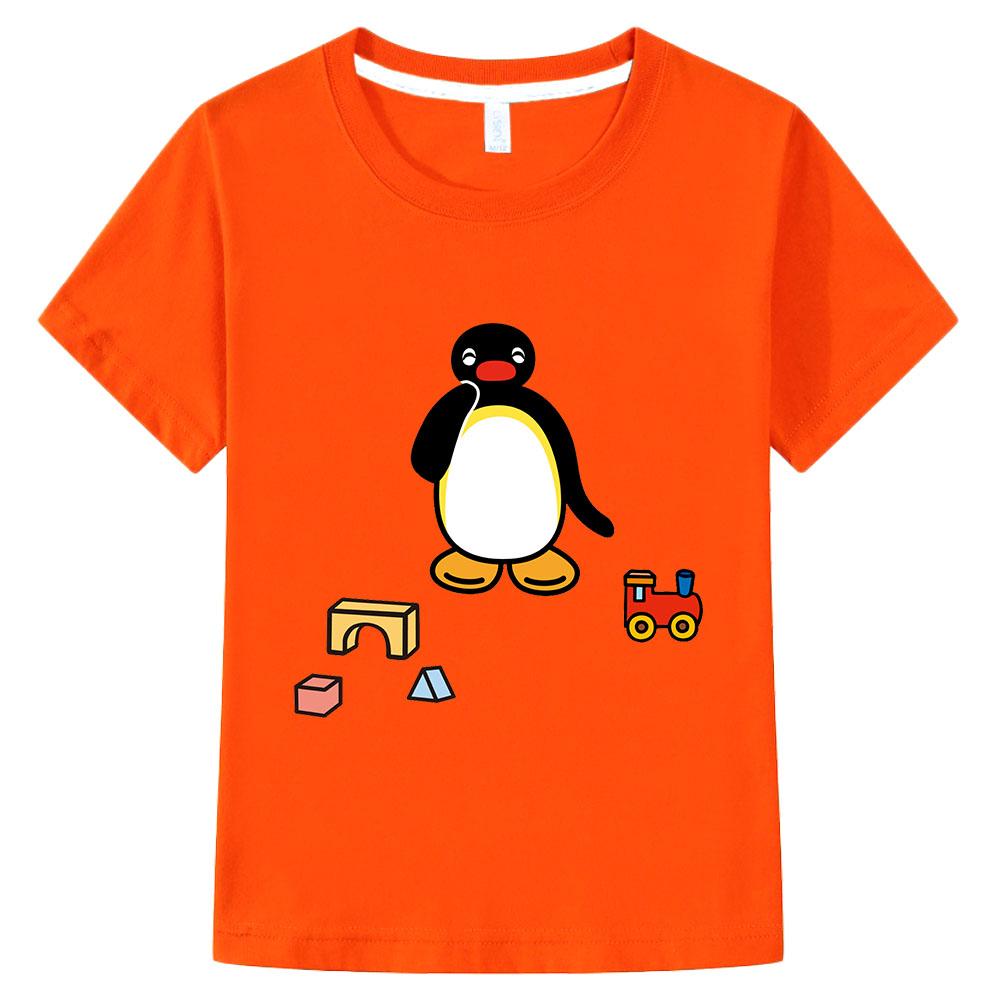 Pingu Summer 100% Cotton T-shirt Kawaii Boys Cartoon Print Girls Kids Clothing Fashion Streetwear Tops Tees O-neck Short Sleeves