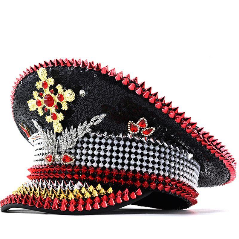 Performances European and American hot diamonds with diamonds navy hat party carnival birthday wedding big cap