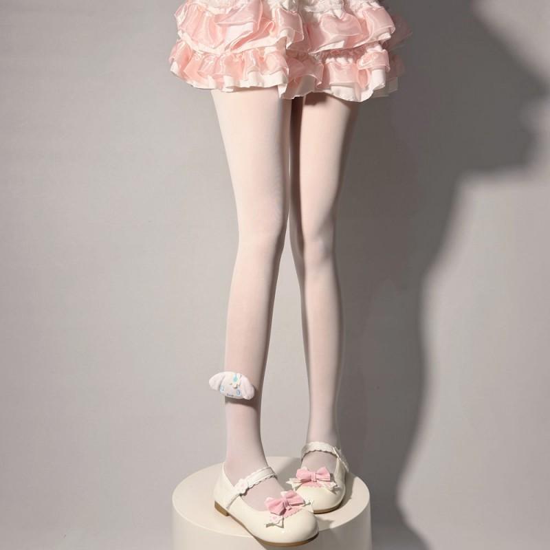 Soft Kawaii Style Cartoon Kuromi Thigh High Socks Women - Pure Color Sheer Nylon Blend Compression Stockings