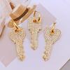 Vintage Style Zinc Alloy Water Diamond Geometric Circle Heart Key Earrings for Women