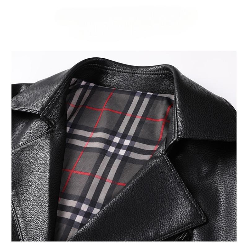 Бархатная кожаная куртка средней длины для мужчин осенью и зимой Классическая модная однобортная мужская кожаная куртка с воротником