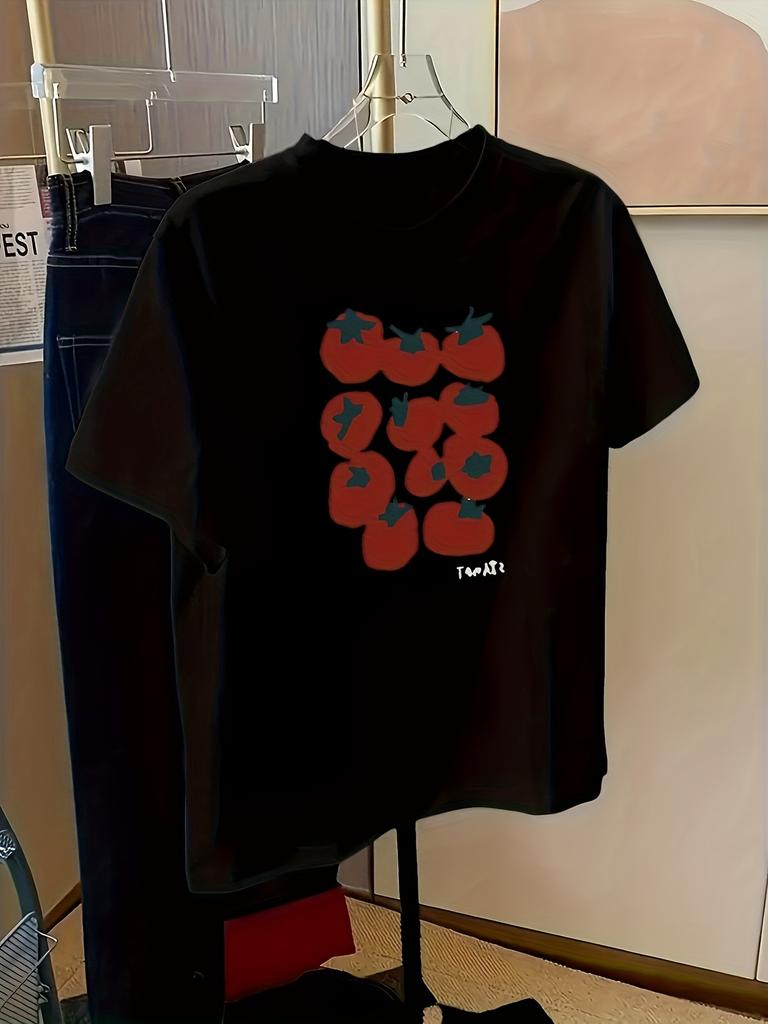 Милая футболка с графикой помидора для женщин, летняя, повседневная, с коротким рукавом, с круглым вырезом, свободная футболка, принт с овощами, Харадзюку, Каваии, эстетичный топ