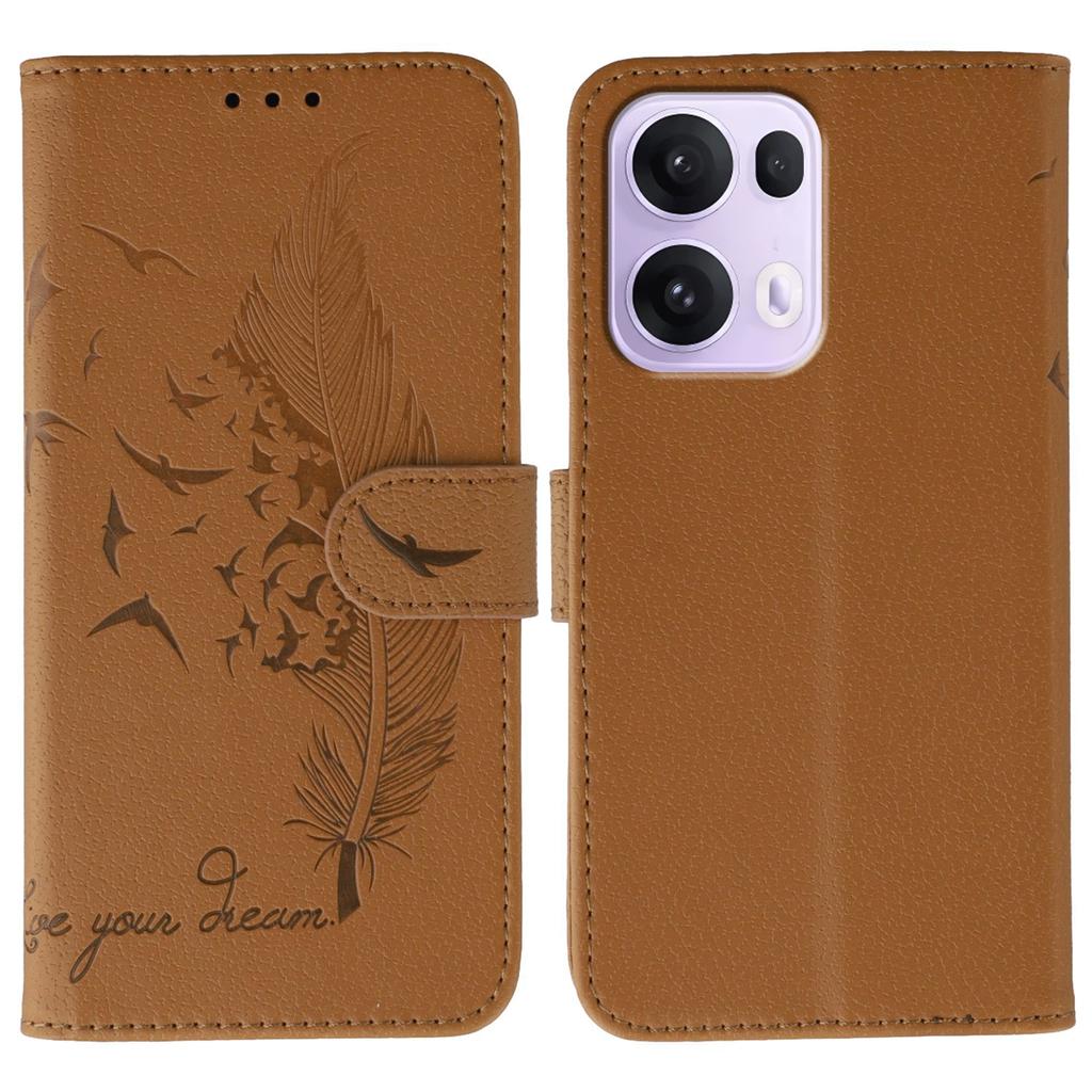 For Oppo Reno13 Pro 5G Case Feather Imprint PU Leather Wallet Phone Cover