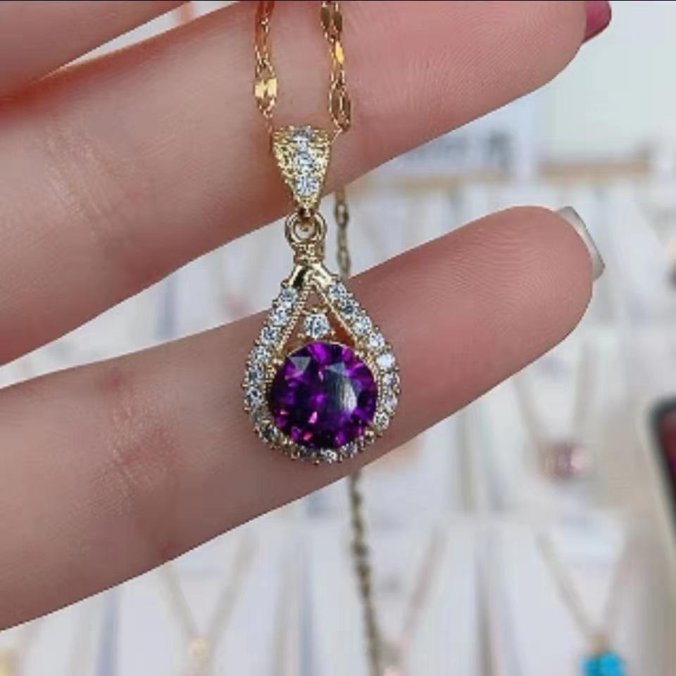 Purple Water Drop Necklace for Women Ins Versatile Clavicle Chain New Fashion