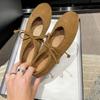 Fashion Casual Flat Shoes Women's Round Toe Shallow Suede Front Lace-up Soft Sole Anti-slip Wear-resistant Low-top Single Shoes