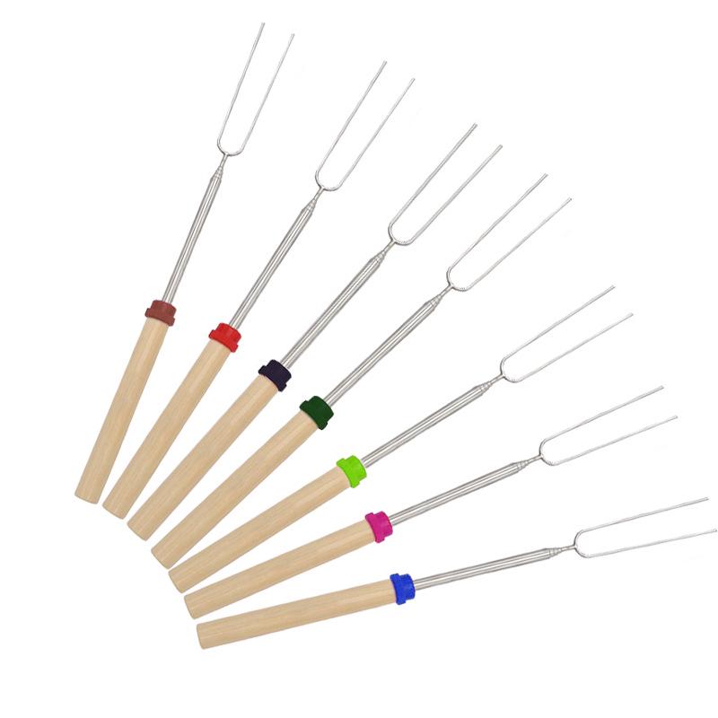 Телескопическая вилка для барбекю из нержавеющей стали с деревянной ручкой - U-образный шампур для хот-догов