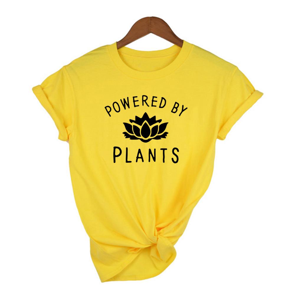 Powered By Plants Women T Shirt Round Neck Vegan Gift Shirts Graphic Tee Garden Vegetable Tumblr