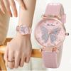 Women Butterfly Rhinestone Dial Quartz Watche Ladies Wristwatche Simple Leather Clock