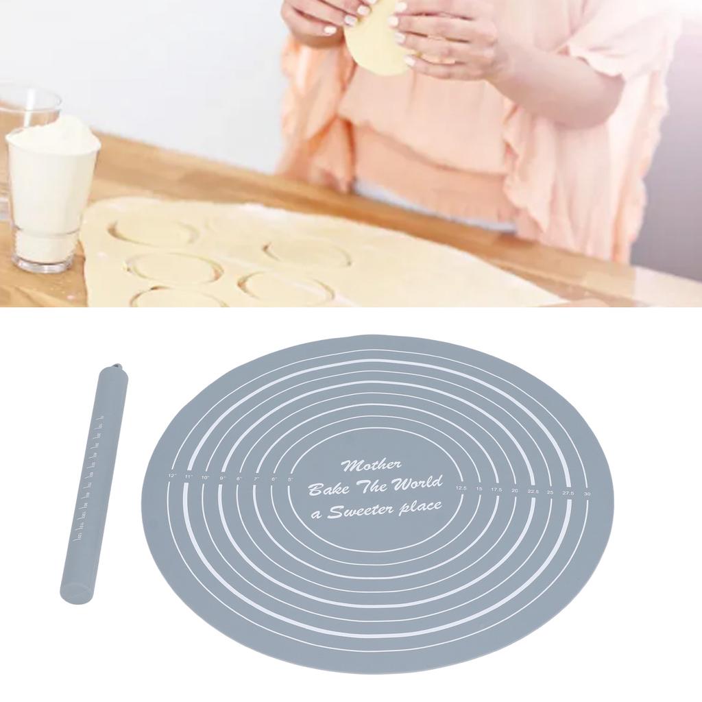 Dough Roller Set with Measurements Silicone Rolling Pin Non Stick Flour Mat for Home Kitchen Dessert Store