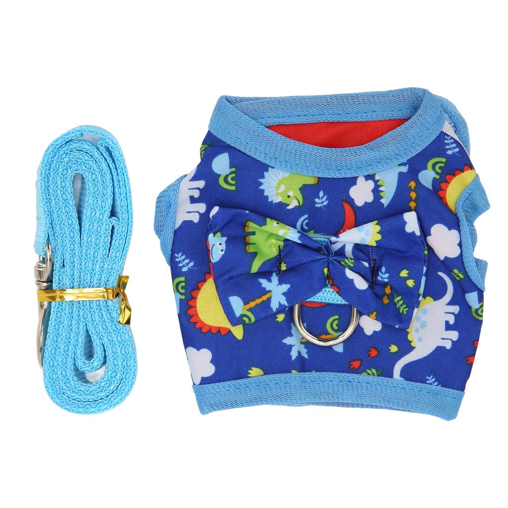 Cat Vest Harnesses and Leash Cartoon Dinosaur Pattern Breathable Cat Walking Vest with Strips for Small Animals S