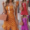 2023 Summer Polka Dot Slimming Mini Dress with Flutter Sleeves - Elegant European & American Style