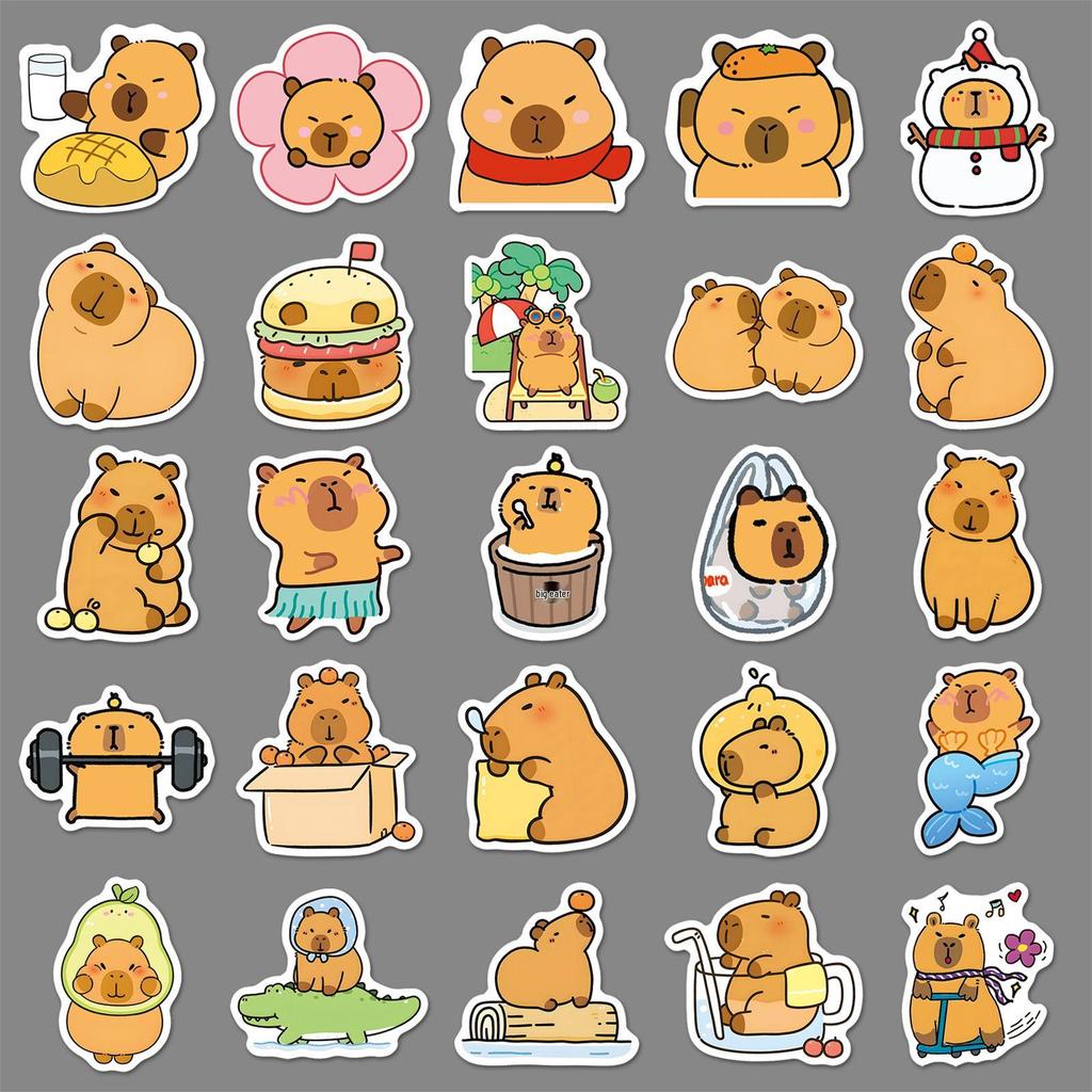 50 Capybara Graffiti Stickers: Cute Cartoon Animal Designs for Decorating Cups & Phones