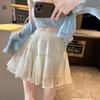 Summer Sweet Mesh Mini Skirt Women Fairy Flowing Gauze High Waist Slimming Solid Color Fluffy Pleated Short Skirts