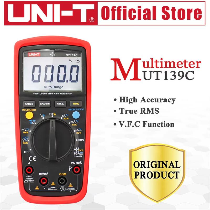 UNI-T UT139C UNIT Digital Multimeter Auto Range True RMS Meter Capacitor Tester Handheld 6000 Count Voltmeter Temperature