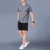 Комплект из 2 предметов: мужской спортивный костюм, круглый вырез, короткий рукав, футболка, эластичный пояс, шорты, быстросохнущая спортивная одежда