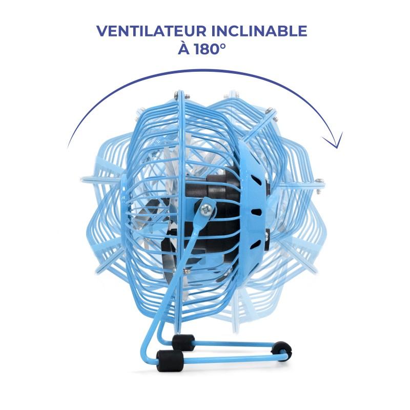 Pullman - Mini Ventilateur De Bureau Usb - Portable, Léger, Orientable - En Métal Bleu