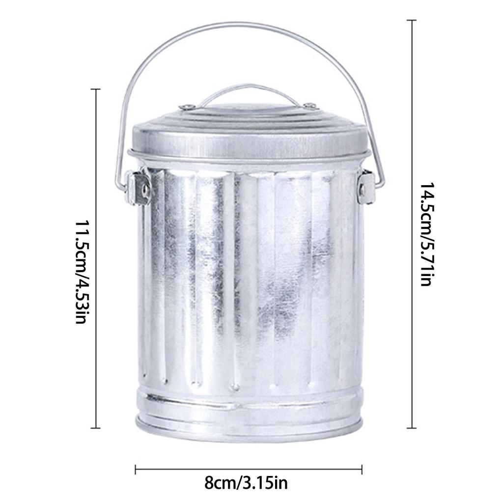 Simple Galvanized Iron Ashtray with Lid for Home Office and Bedside Use Stylish Desktop Trash Bin Ash Holder Practical