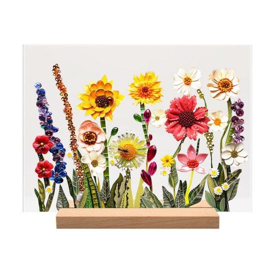 Acrylic Flower Table Sign with Wooden Stand Heavy Duty Floral Plants Home Office Centerpiece Desktop