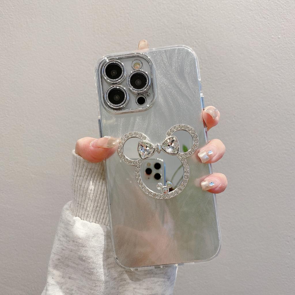 Fine Hole Feather Yarn Suitable for Apple 15 Protective Cover 13 Mickey Mirror 14 Iphone11pro Mobile Phone Case 16