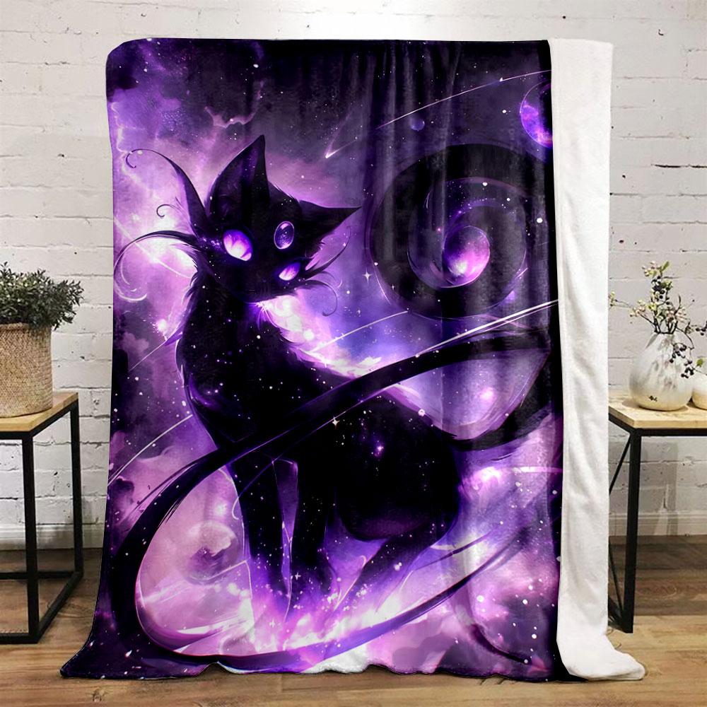 Purple Galaxy Themed Black Cat Blanket bedroom Blanket for Livingroom Couch lunch break Soft throw for Friend's festival Gift