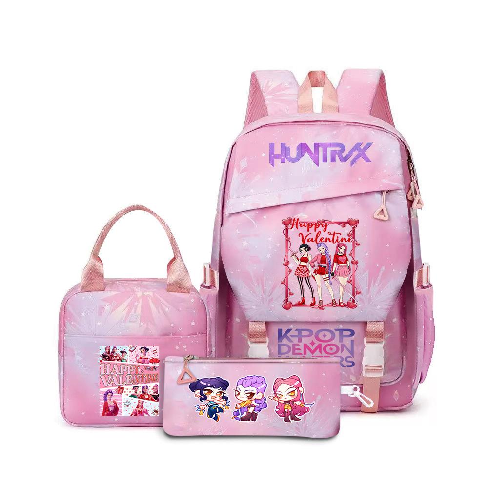 K-Pop Demon Hunter Girl Group Backpack Demon Boy Group Cartoon Anime Lunch Bag Pencil Case Three-Piece Set