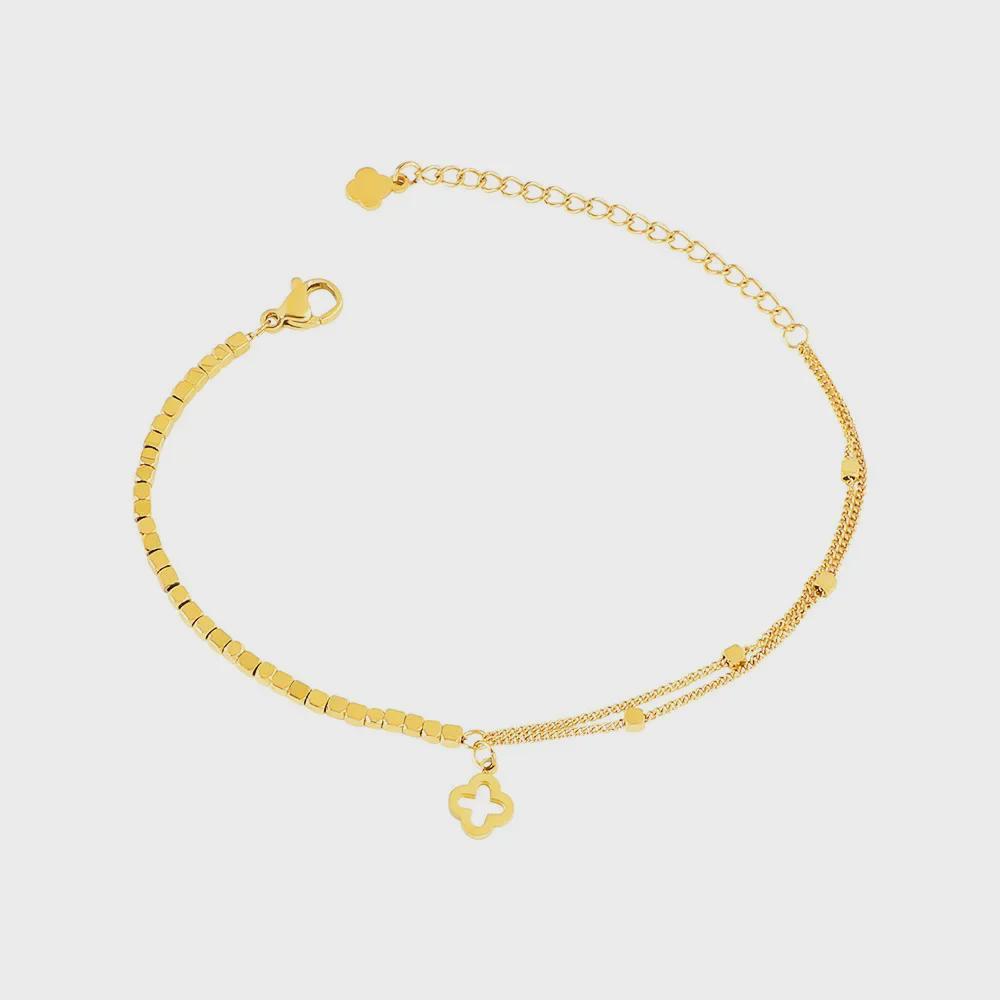 Стильный серебряный браслет с четырехлистным клевером: Легкая роскошь, нержавеющая сталь, не выцветает, универсальный дизайн