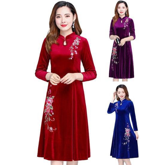 Женское осенне-зимнее платье с большим распашным воротником-стойкой и длинным рукавом с цветочной вышивкой, асимметричное платье трапециевидной формы, мягкий теплый толстый пуловер, женский выпускной вечер