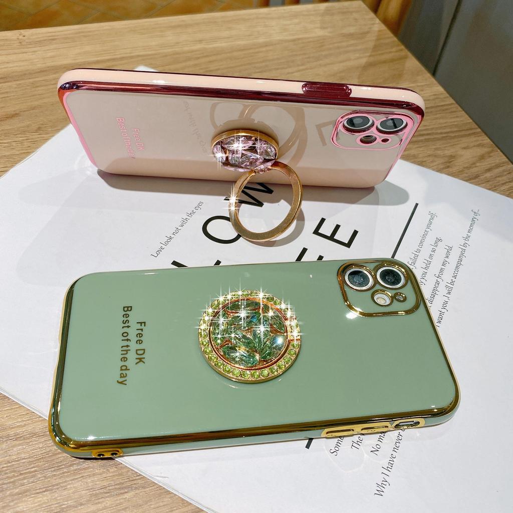 Finger Ring Bling Glitter Diamond Plating Color Bumper Phone Case For iPhone 14 Samsung Huawei Xiaomi Stand Holder Soft Silicone Shockproof Back Cover