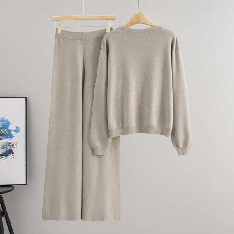 Autumn and Winter Gypsy Stars Hot Diamond Round Neck Pullover Long Sleeve Knitted Sweater Loose Knitting Two-piece Set Women