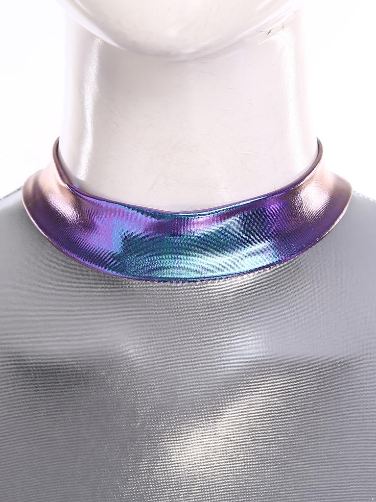 Womens Metallic Iridescent Alien Jumpsuit Fly Sleeve Leggings Unitard Space Cosplay Costume