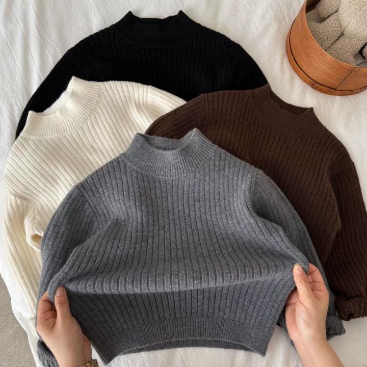 Thick Solid Knit Sweater for Baby Boys and Girls Winter Warm Base Layer Top