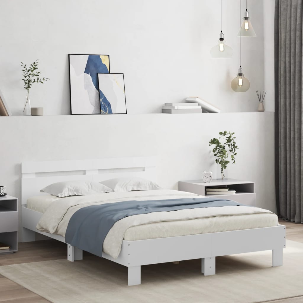 Vidaxl Каркас кровати с изголовьем, Белый, 135x190 см