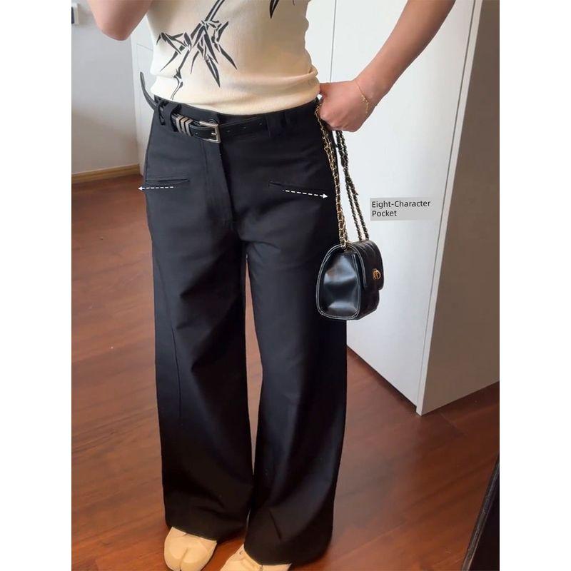 Skinny Casual Pants Black Women's Plus Size Fat Sister mm Cover Slim Looking High Waist Pear Shapes Suit Wide-Leg Pants