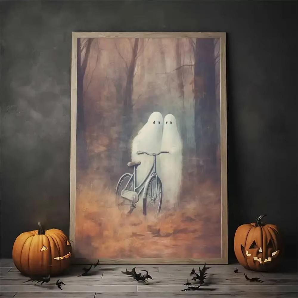 Vintage Wall Art Music Sports Spooky Aesthetics Bicycle Halloween HD Canvas Print Poster Home Living Room Bedroom Decoration