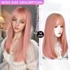 18-дюймовый розовый парик с прямой челкой, синтетический парик из волокна, термостойкий, без бликов, натуральный косплей для женщин, повседневное использование, корейская мода