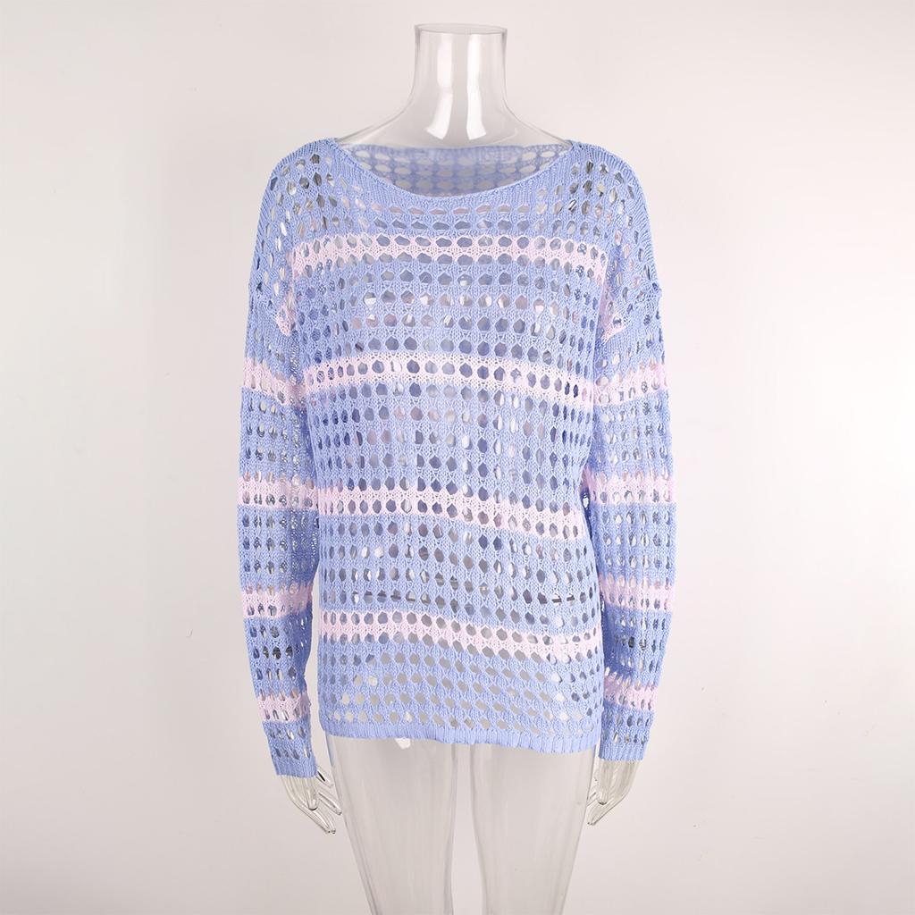 Women's Sexy Fashion Comfortable Hollow Mesh Long-sleeved Bikini Beach Knitted Sun Top