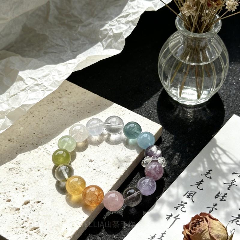 Natural Crystal Beaded Bracelet With Amethyst Citrine Blue Topaz Fluorite Students Boho Style