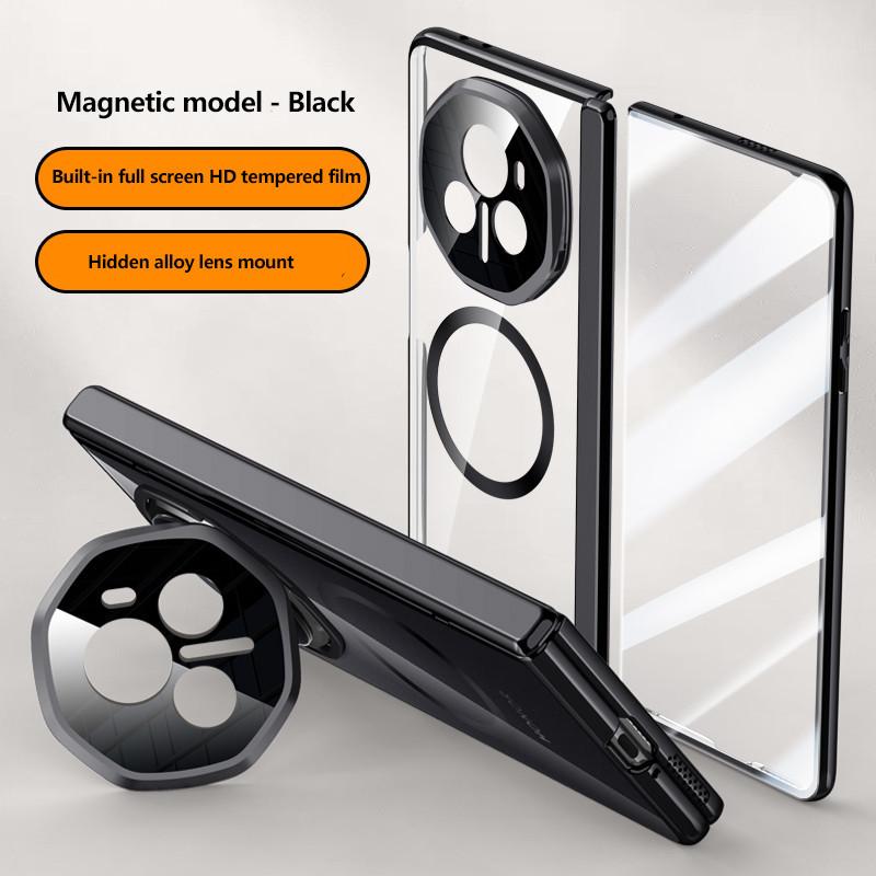 Electroplated Hinge Transparent Phone Case for Honor Magic V3 Metal Lens Holder with Tempered Film Shockproof Holder Business Cover
