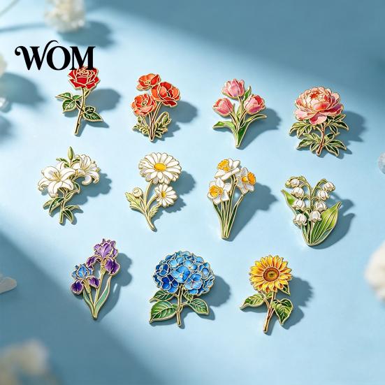 Bright Color Enamel Pin Brooch Pin, Flower Design with Smooth Edges, Lightweight Zinc Alloy Badge for Jackets Scarves Bags Gift