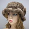 Winter Fur Hats for Women Fedoras Floral Knitted Warm Headwear Natural Mink Fur Bucket Hat
