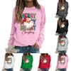 Женские футболки, свободные, модные и повседневные толстовки с круглым вырезом и длинными рукавами с рождественским принтом