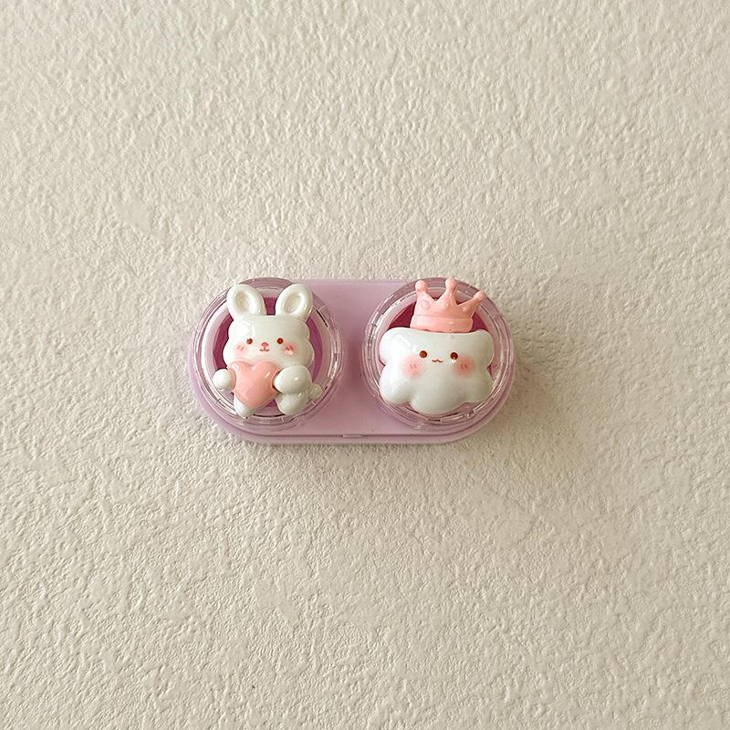 1pc Cute Animal Contact Lens Case Mini Contact Lens Box Portable Lightweight Travel Lens Care Tool with Tweezers